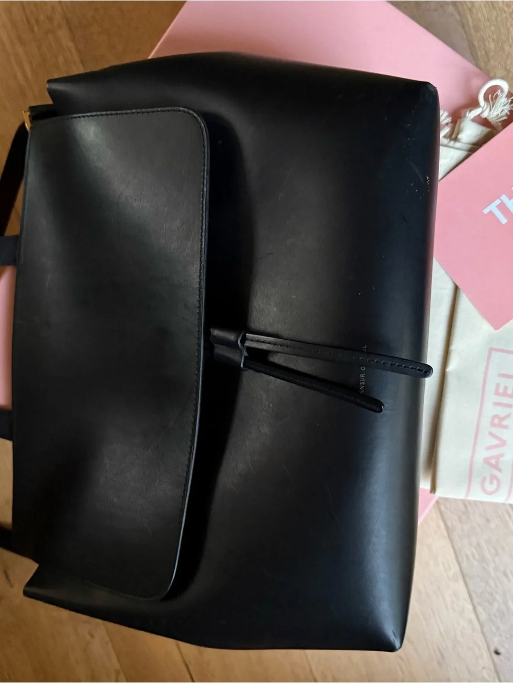 Mansur Gavriel Black Leather Top-Handle large lady bag